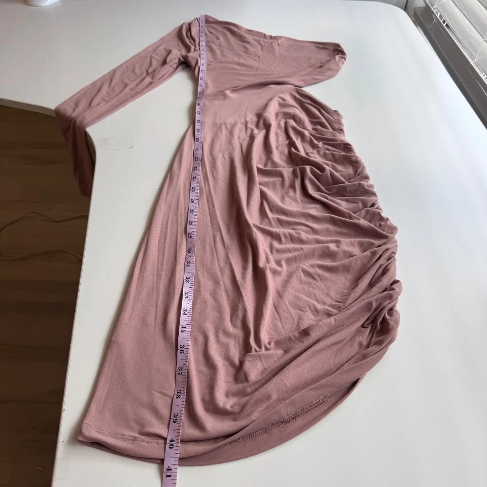 Susana Monaco Womens Blush Pink One Shoulder Cut Out Midi Ruched Dress Small - Picture 14 of 14